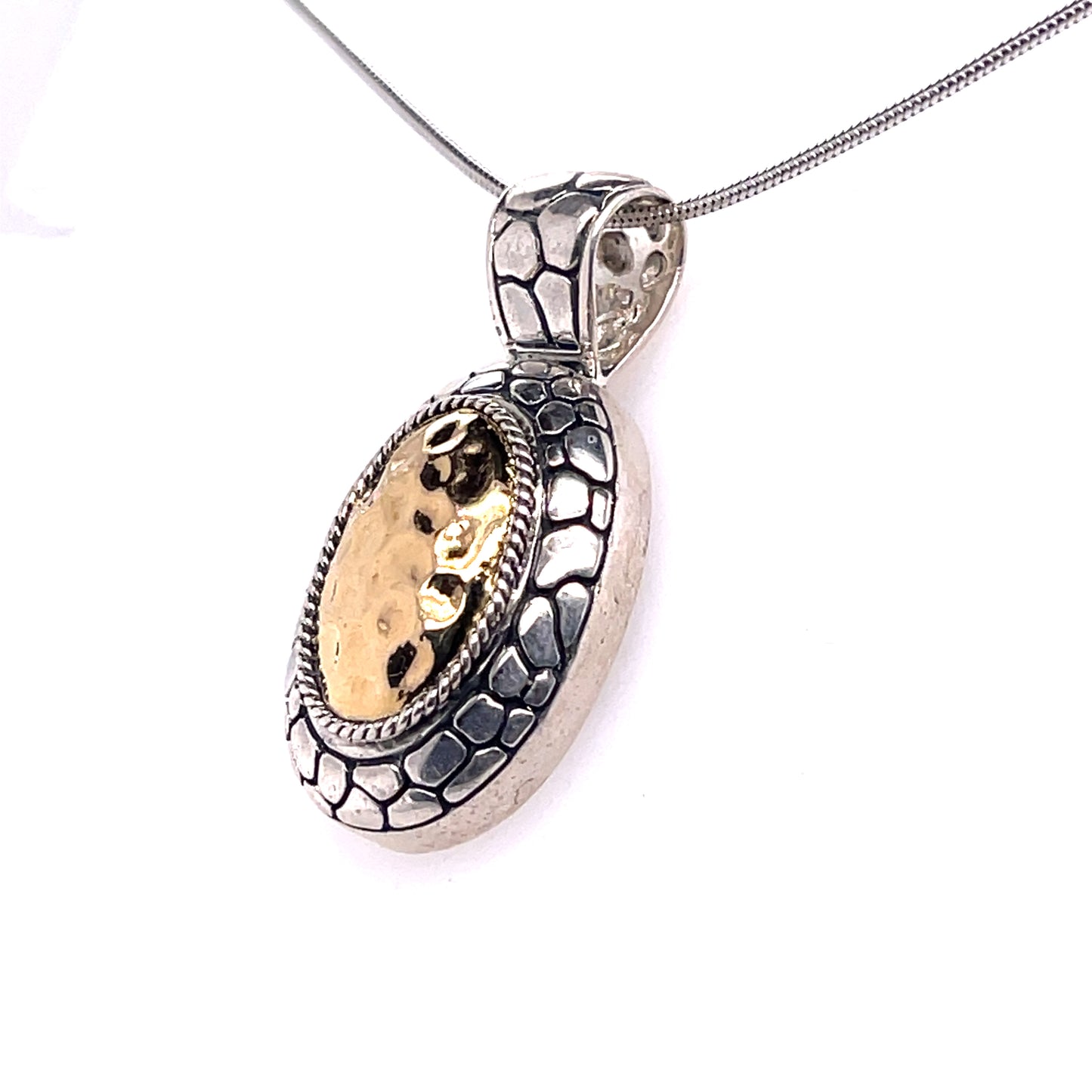 18K Yellow Gold & Silver Pebble Necklace